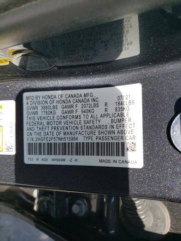 2HGFE2F57NH515964 - 2022 HONDA CIVIC SPORT 石墨色 照片 12
