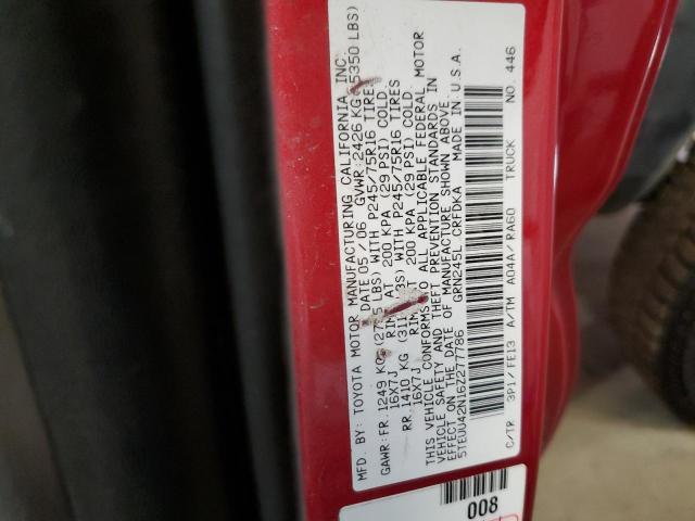 5TEUU42N16Z277786 - 2006 TOYOTA TACOMA ACCESS CAB წითელი ფოტო 12