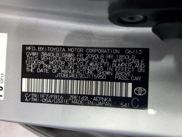 JTDBU4EE9DJ115950 - 2013 TOYOTA COROLLA BASE SILVER photo 12