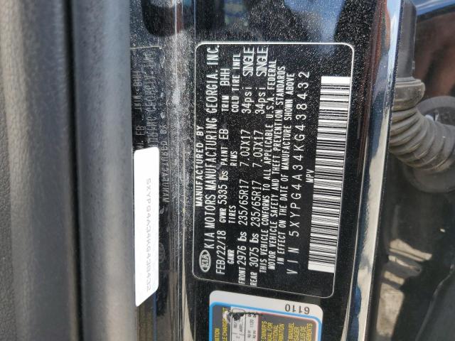 5XYPG4A34KG438432 - 2019 KIA SORENTO L BLACK photo 12