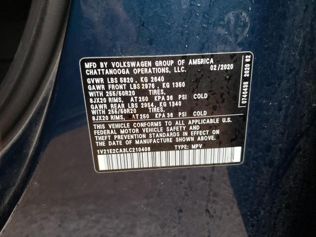 1V21E2CA3LC210406 - 2020 VOLKSWAGEN ATLAS CROS SE BLUE photo 12