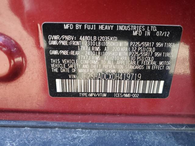 JF2SHADCXDH419719 - 2013 SUBARU FORESTER 2.5X PREMIUM RED photo 13