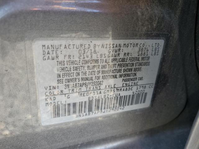 3N1AB7AP8JY292042 - 2018 NISSAN SENTRA S CHARCOAL photo 12