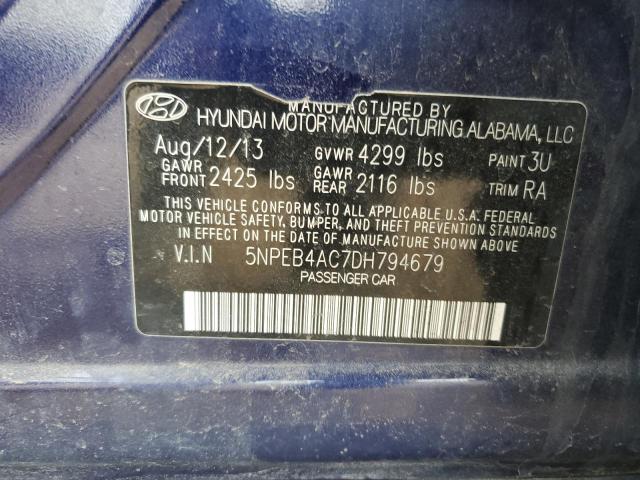 5NPEB4AC7DH794679 - 2013 HYUNDAI SONATA GLS BLUE photo 12