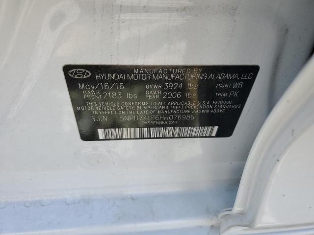 5NPD74LF6HH076986 - 2017 HYUNDAI ELANTRA SE WHITE photo 12