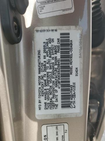 4T1BF30K93U058451 - 2003 TOYOTA CAMRY LE 金色 照片 12