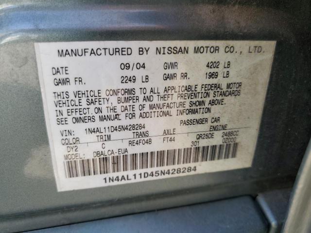 1N4AL11D45N428284 - 2005 NISSAN ALTIMA S GREEN photo 12