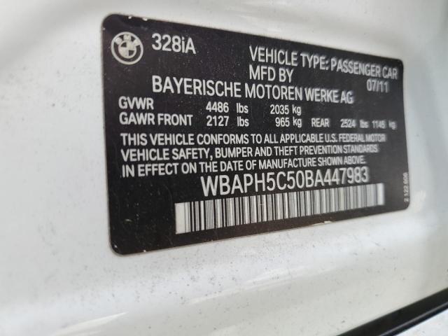 WBAPH5C50BA447983 - 2011 BMW 328 I SULEV WHITE photo 12