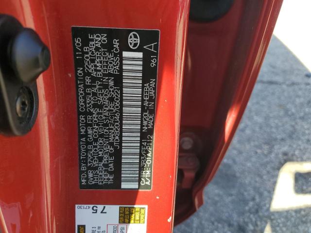 JTDKB20U467060221 - 2006 TOYOTA PRIUS RED photo 12