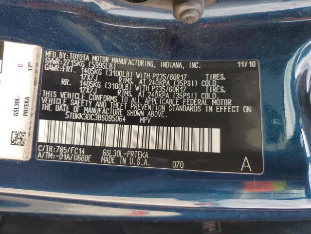 5TDKK3DC3BS095064 - 2011 TOYOTA SIENNA LE BLUE photo 13