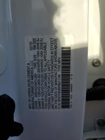 5FNYF8H55PB011149 - 2023 HONDA PASSPORT EXL WHITE photo 12