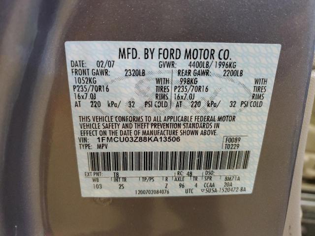 1FMCU03Z88KA13506 - 2008 FORD ESCAPE XLT GRAY photo 12