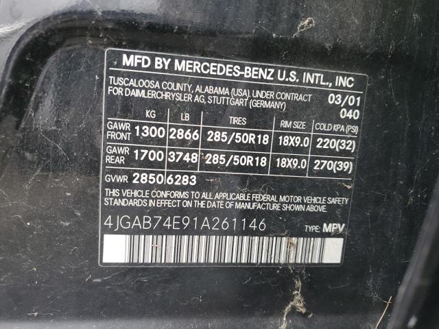 4JGAB74E91A261146 - 2001 MERCEDES-BENZ ML 55 BLACK photo 14