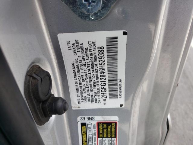 2HGFG12846H529388 - 2006 HONDA CIVIC EX SILVER photo 12