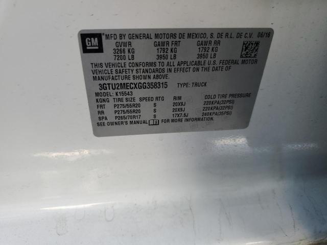 3GTU2MECXGG358315 - 2016 GMC SIERRA K1500 SLE WHITE photo 12