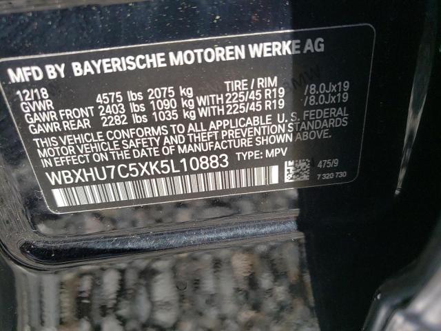 WBXHU7C5XK5L10883 - 2019 BMW X1 SDRIVE28I BLACK photo 12