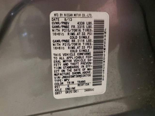 JN8AS5MT3DW036708 - 2013 NISSAN ROGUE S GRAY photo 14