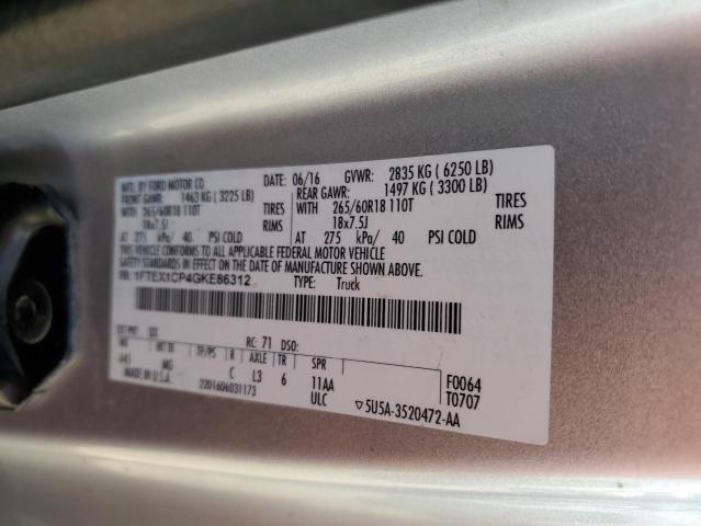 1FTEX1CP4GKE86312 - 2016 FORD F150 SUPER CAB SILVER photo 12