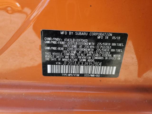 JF2GTAJCXJH352804 - 2018 SUBARU CROSSTREK LIMITED ORANGE photo 12