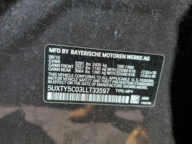 5UXTY5C03LLT33597 - 2020 BMW X3 XDRIVE30I BLACK photo 12