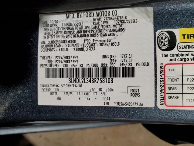 3LNDL2L34BR758108 - 2011 LINCOLN MKZ HYBRID BLUE photo 12