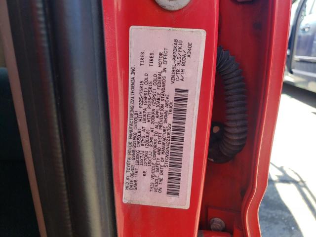 5TEGN92N42Z106323 - 2002 TOYOTA TACOMA DOUBLE CAB PRERUNNER RED photo 12