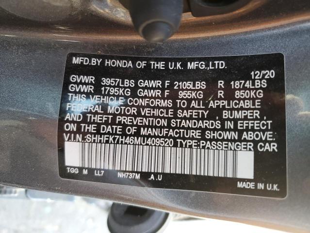 SHHFK7H46MU409520 - 2021 HONDA CIVIC SPORT 灰色 照片 13