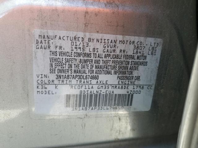 3N1AB7AP3DL674660 - 2013 NISSAN SENTRA S SILVER photo 13