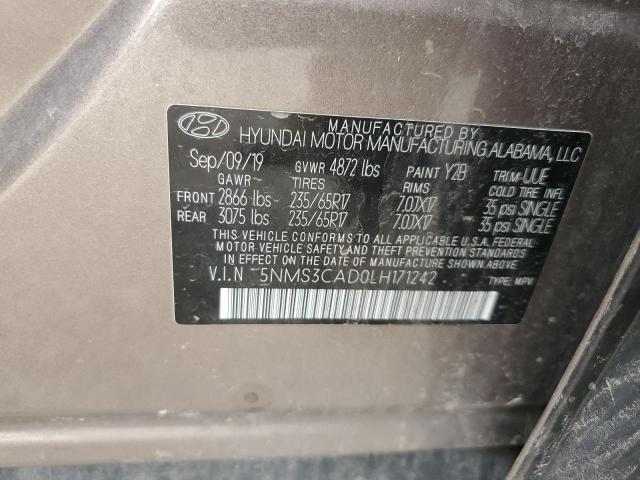 5NMS3CAD0LH171242 - 2020 HYUNDAI SANTA FE SEL TAN photo 12