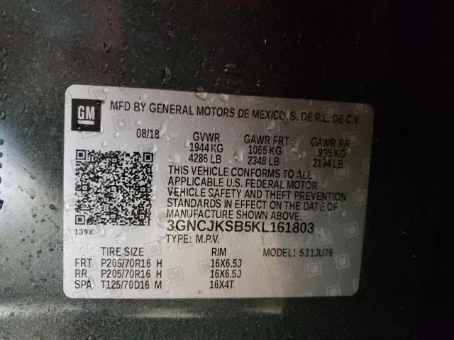 3GNCJKSB5KL161803 - 2019 CHEVROLET TRAX LS CHARCOAL photo 14