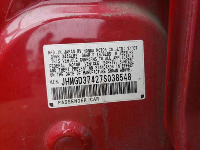 JHMGD37427S038548 - 2007 HONDA FIT RED photo 12