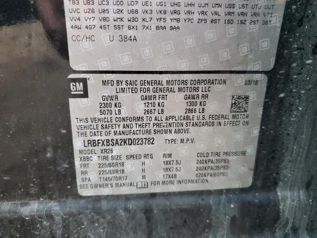 LRBFXBSA2KD023782 - 2019 BUICK ENVISION PREFERRED 黑色 照片 12