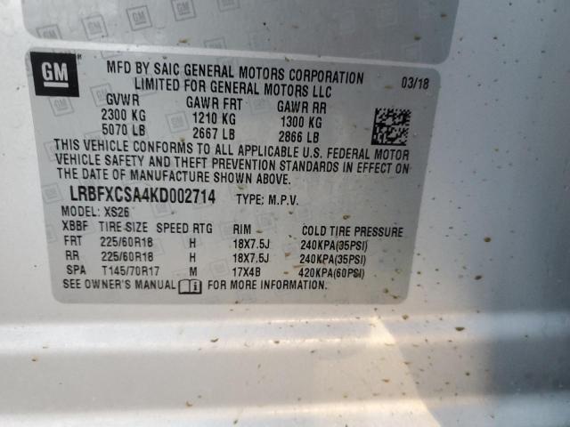 LRBFXCSA4KD002714 - 2019 BUICK ENVISION ESSENCE Արծաթագույն լուսանկար 13