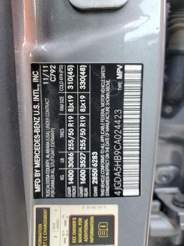 4JGDA5HB9CA024423 - 2012 MERCEDES-BENZ ML 350 4MATIC SILVER photo 14