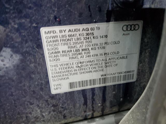 WA1VAAF7XKD038032 - 2019 AUDI Q7 PRESTIGE BLUE photo 14