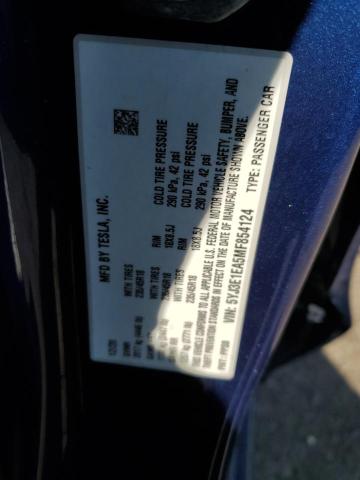 5YJ3E1EA5MF854124 - 2021 TESLA MODEL 3 BLUE photo 12