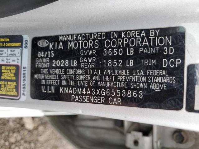 KNADM4A3XG6553863 - 2016 KIA RIO LX SILVER photo 12