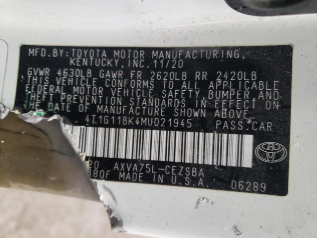 4T1G11BK4MU021945 - 2021 TOYOTA CAMRY SE WHITE photo 13