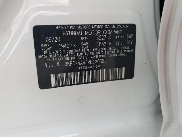 3KPC24A63ME130689 - 2021 HYUNDAI ACCENT SE 白色 照片 12