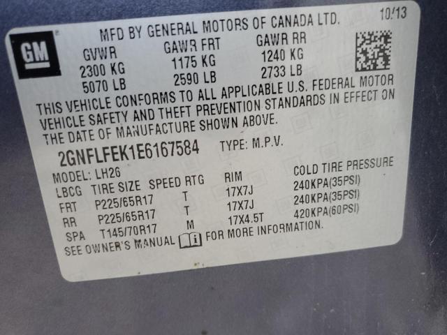 2GNFLFEK1E6167584 - 2014 CHEVROLET EQUINOX LT GRAY photo 12