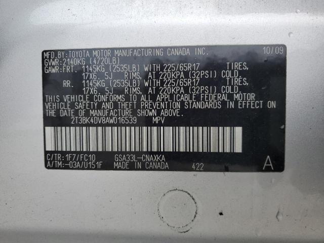 2T3BK4DV8AW016539 - 2010 TOYOTA RAV4 SILVER photo 13