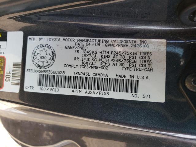 5TEUX42N59Z660528 - 2009 TOYOTA TACOMA ACCESS CAB ნაცრისფერი ფოტო 12