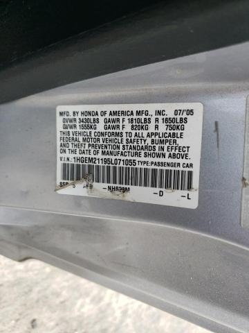 1HGEM21195L071055 - 2005 HONDA CIVIC DX VP SILVER photo 12