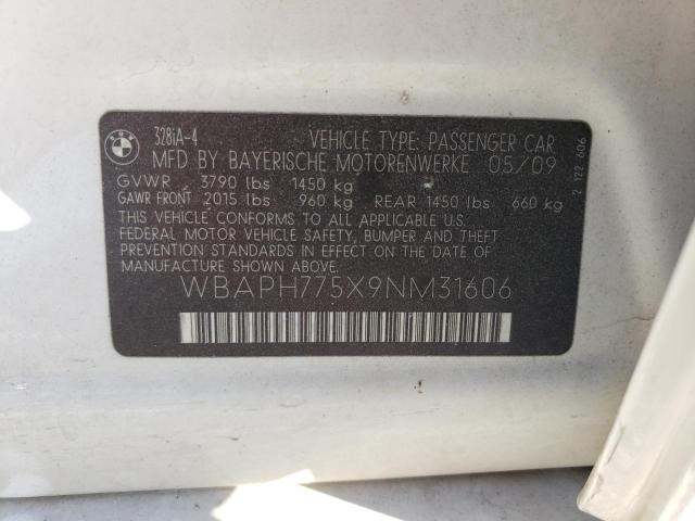 WBAPH775X9NM31606 - 2009 BMW 328 I WHITE photo 12