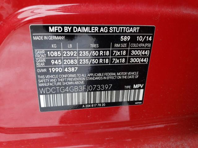 WDCTG4GB3FJ073397 - 2015 MERCEDES-BENZ GLA 250 4MATIC RED photo 13