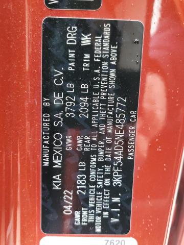 3KPF54AD5NE485772 - 2022 KIA FORTE GT LINE ORANGE photo 13