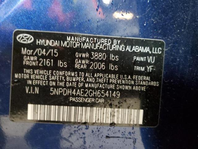 5NPDH4AE2GH654149 - 2016 HYUNDAI ELANTRA SE BLUE photo 12