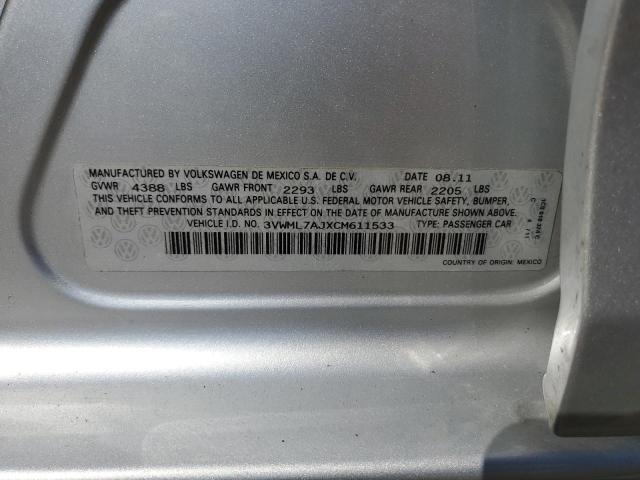 3VWML7AJXCM611533 - 2012 VOLKSWAGEN JETTA TDI SILVER photo 12