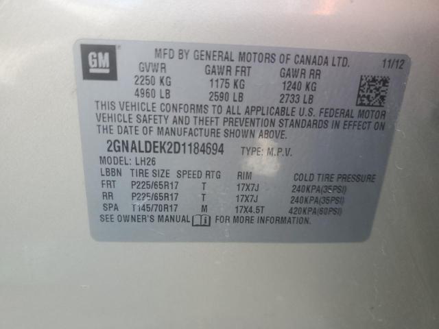 2GNALDEK2D1184694 - 2013 CHEVROLET EQUINOX LT TAN photo 13