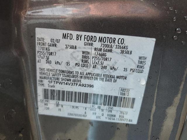 1FTPW14V37FA92396 - 2007 FORD F150 SUPERCREW GRAY photo 12